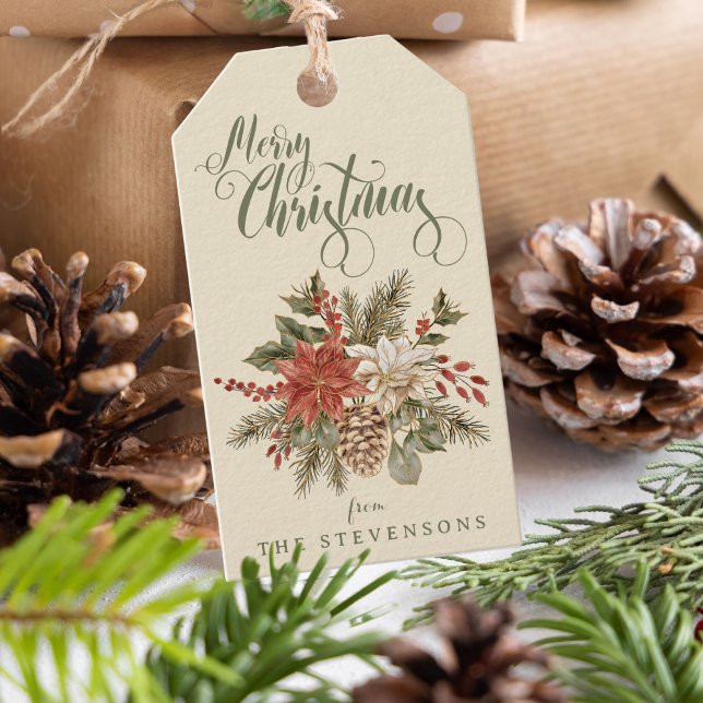 Vintag Frohe Weihnachten Poinsettia Geschenkanhänger (Von Creator hochgeladen)