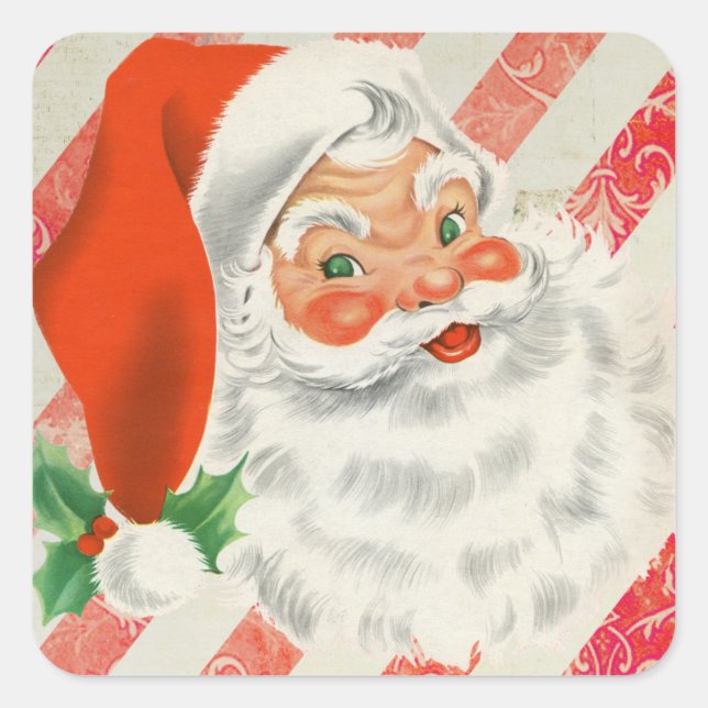 Vintag frohe Weihnachten Retro Santa Claus Quadratischer Aufkleber (Vorderseite)