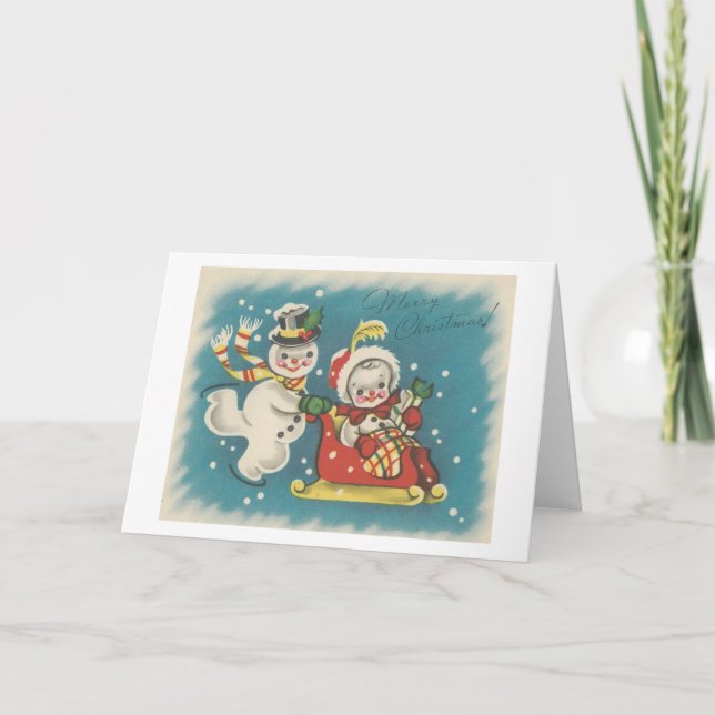 Vintag Frohe Weihnachten Snowman Couple (Vorderseite)