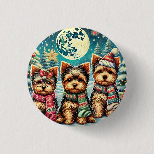 Vintag Frohe Weihnachten Terrier Yorskhire Yorkie Button