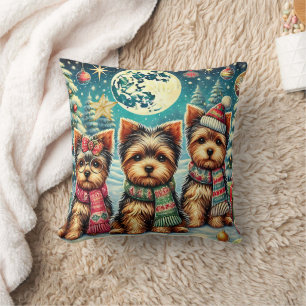 Vintag Frohe Weihnachten Terrier Yorskhire Yorkie Kissen