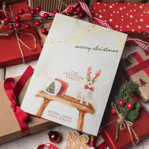 Vintag Frohe Weihnachten Wasserfarben Hund Minimal