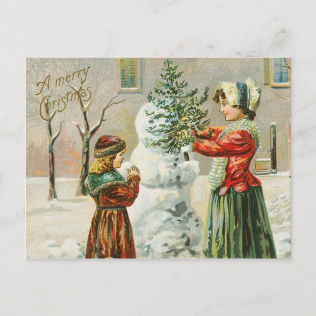 Vintag frohe Weihnachten Winter Snowman Postkarte (Vorderseite)