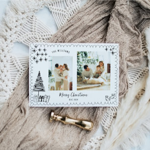 Vintag Frohe Weihnachts-Doodle-Foto Feiertagskarte