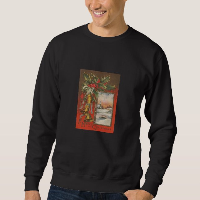 Vintag frohe Weihnachtsglocken Black Sweatshirt (Vorderseite)