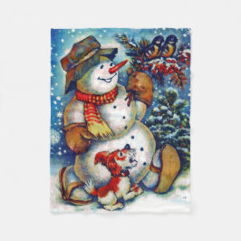 Vintag frostig Weihnachten des Schneemans Fleecedecke
