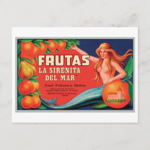 Vintag Frutas Crate La Sirenita del Mar Crate Labr Postkarte