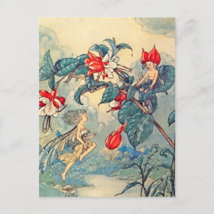 Vintag Fuchsia Fairies Postkarte