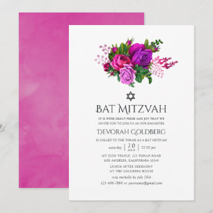 Vintag Fuchsia Shabby Floral Bat Mitzvah Einladung