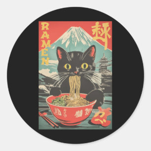 Vintag Funny Cat Ramen Anime Cat Japanisch Grafik Runder Aufkleber