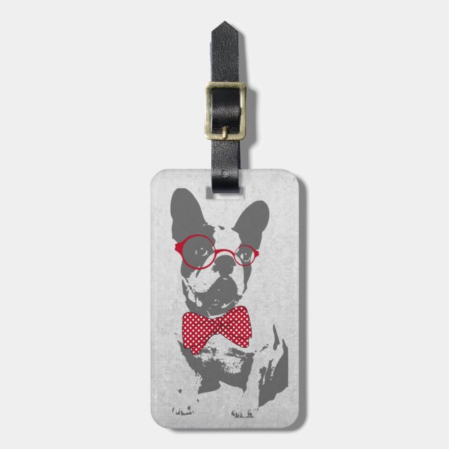 Vintag Funny French Bulldog Gepäckanhänger (Vorderseite vertikal)