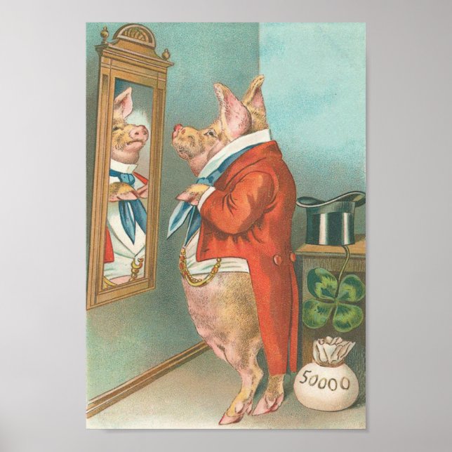 Vintag Funny Money Pig Poster (Vorne)