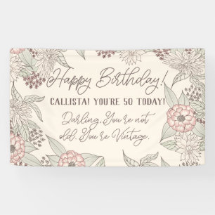 Vintag Funny Pink Ivory Floral Geburtstag Banner