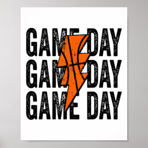 Vintag Game Day Sketll Lightning Bolt Funny Team Poster