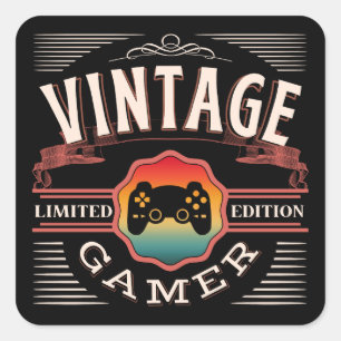 VINTAG GAMER-BEGRENZTE AUSGABE QUADRATISCHER AUFKLEBER