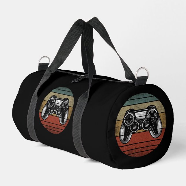 Vintag Gamer Schwarz und Weiß Duffle Bag (Linke Seite)