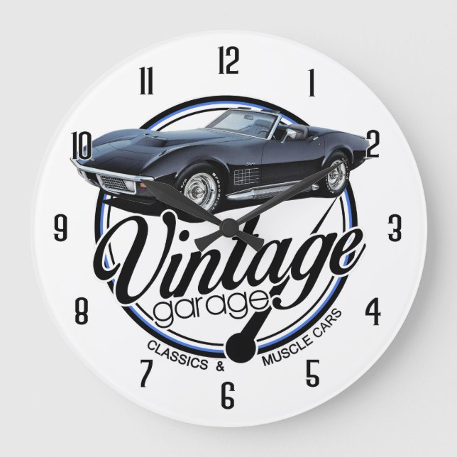 Vintag Garage Wandverkleidung Große Wanduhr (Vorderseite)