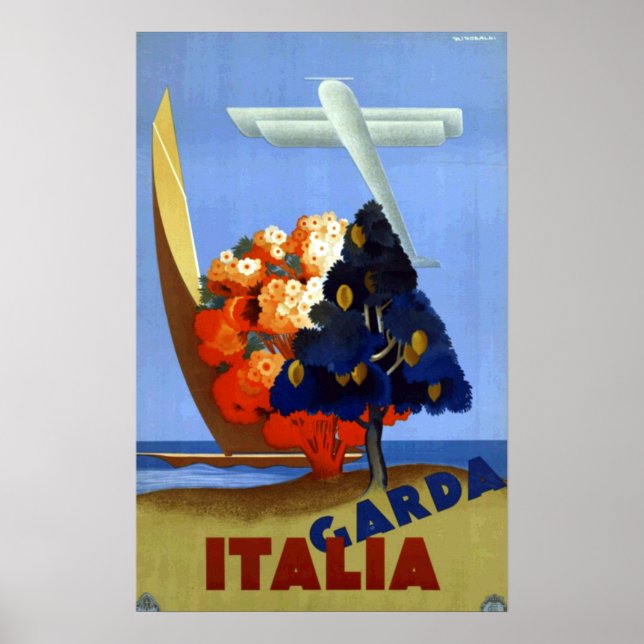 Vintag Garda Italy Europe Air Travel Poster (Vorne)