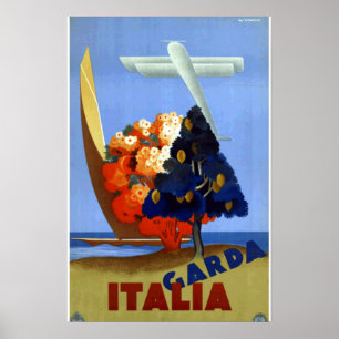 Vintag Garda Italy Europe Air Travel Poster