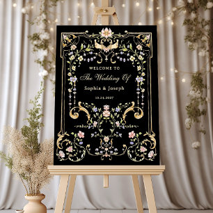 Vintag Garden Black Colorful Luxe Wedding Willkomm Poster
