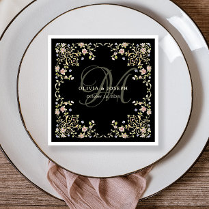 Vintag Garden Black Farbenfrohe Hochzeitmonogram Serviette