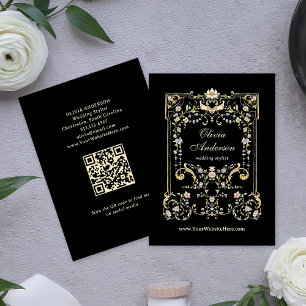 Vintag Garden Black Farblich und luxuriös QR-Cod Visitenkarte