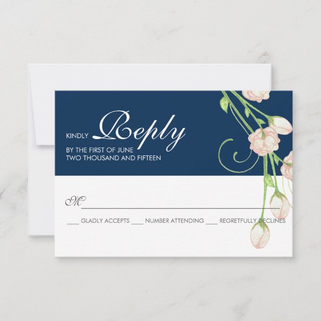 Vintag Garden Rose auf Blue - RSVP Card (Vorderseite)
