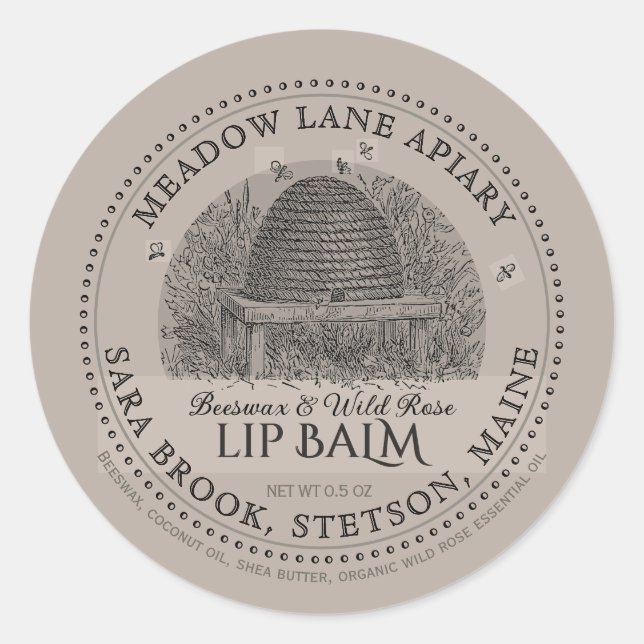 Vintag Garden Skep Bienenwachs Lip Balm Runder Aufkleber (Vorderseite)