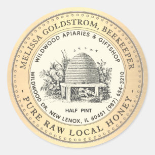 Vintag Garden Skep Honey Label Goldbarren Bienen Runder Aufkleber