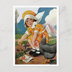 VINTAG GARTEN "PLANUNGSZEIT" BABY UND ROOSTER POSTKARTE