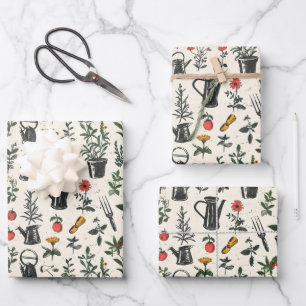 Vintag-Gartenfreunde Party gefliest Geschenkpapier Set