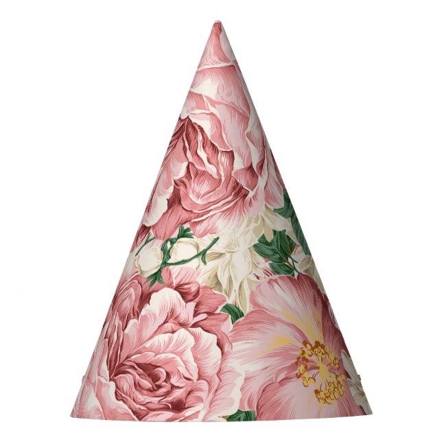 Vintag-Gartenmuster-Rose und Hydrangeas-Muster Partyhütchen (Vorderseite)