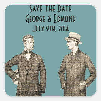 Vintag Gay Save the Date Quadratischer Aufkleber