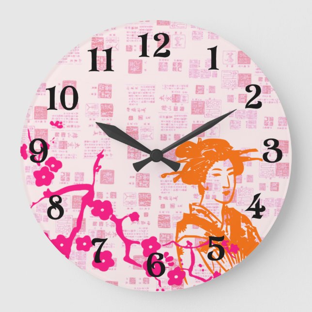 Vintag Geisha Collage Große Wanduhr (Vorderseite)