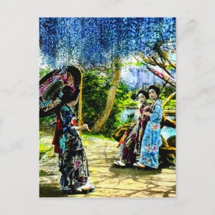 Vintag Geisha in Wisteria Garden Altes Japan Postkarte