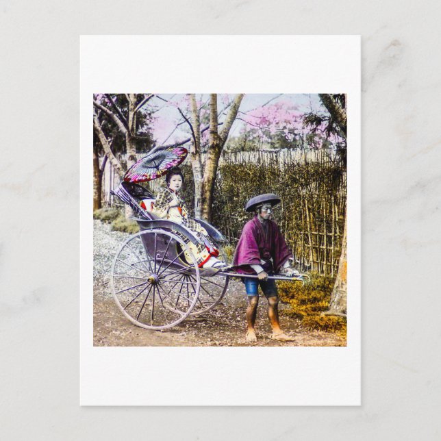 Vintag Geisha Reisen in Rickshaw Old Japan Postkarte (Vorderseite)