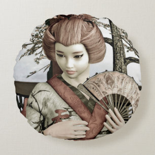 Vintag Geisha Rundes Kissen
