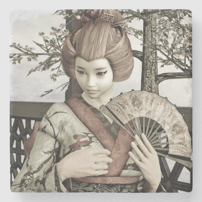 Vintag Geisha Steinuntersetzer (Vorderseite)