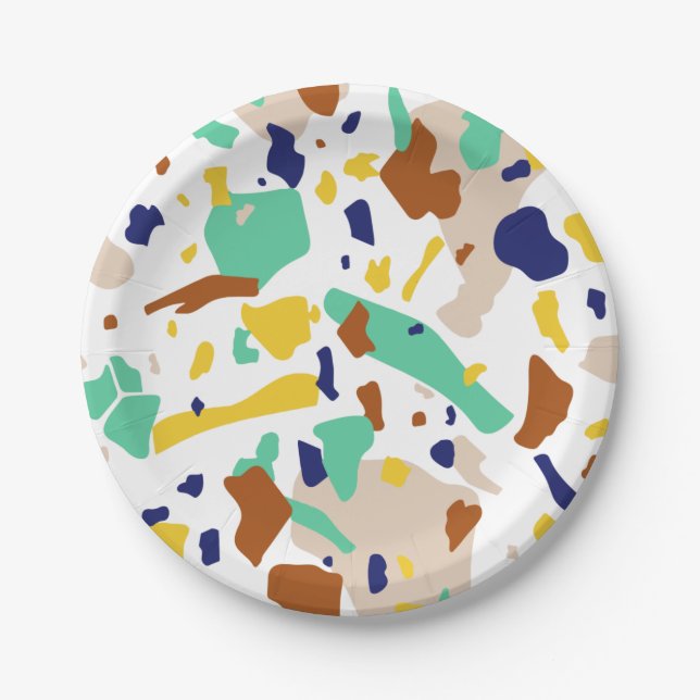 Vintag Gelb Blau Moderne Abstrakte Geometrie Pappteller (Vorderseite)