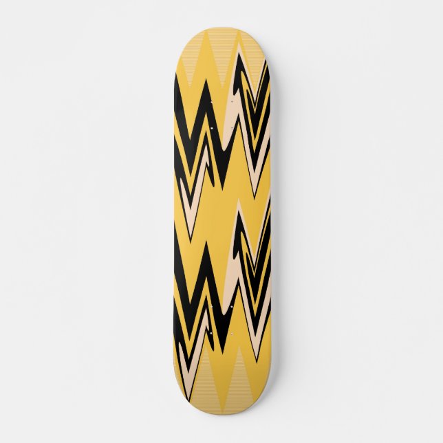 Vintag Gelb, schwarz Zigzap Abstrakt Art Deco Skateboard (Vorne)