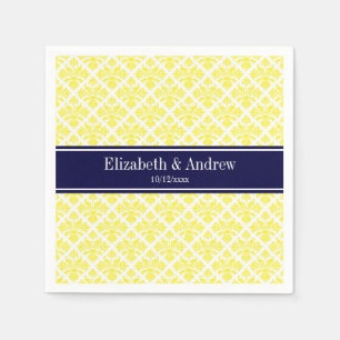 Vintag-Gelb-Weiße-Damask #3-Navy-Name-Monogramm Serviette