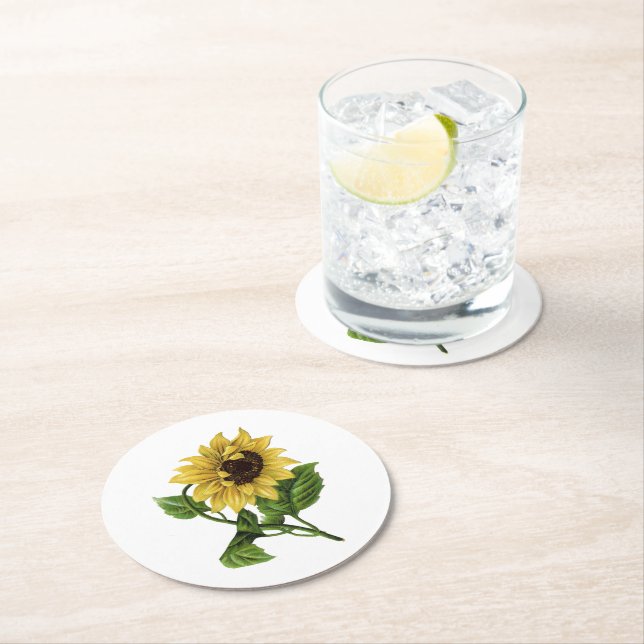 Vintag Gelbblüte Runder Pappuntersetzer (Vor Ort)