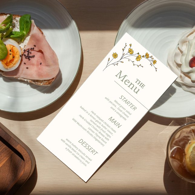 Vintag Gelbblütengrün rustikal Menükarte (Von Creator hochgeladen)