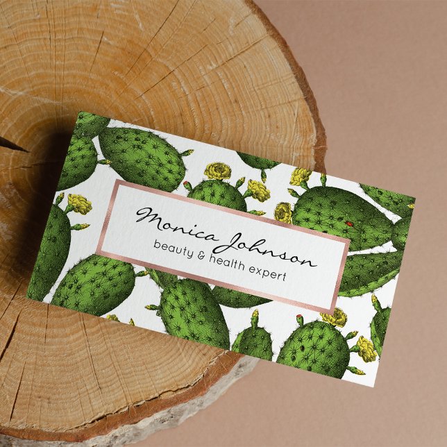 Vintag-Gelbblütenmuster Visitenkarte (Vintage Green Yellow Floral Cactus Pattern)