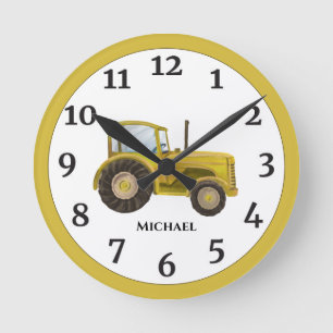 Vintag-gelbe Aquarellfarm Traktor Runde Wanduhr