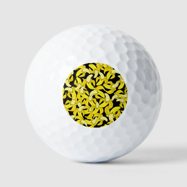 Vintag Gelbe Bananen: Schwarzer Hintergrund Golfball (Vorderseite)
