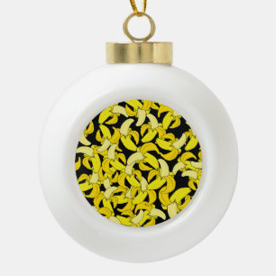 Vintag Gelbe Bananen: Schwarzer Hintergrund Keramik Kugel-Ornament
