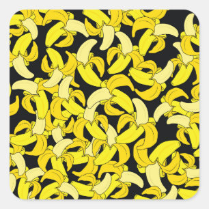 Vintag Gelbe Bananen: Schwarzer Hintergrund Quadratischer Aufkleber