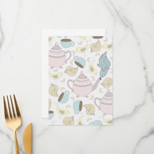 Vintag Gelbe Bird Teapot Pastel Cup Teezeit Menükarte