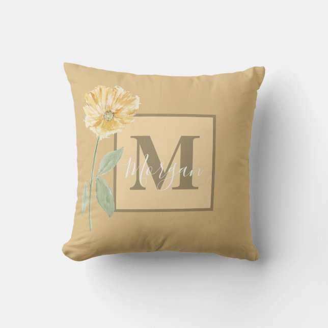 Vintag Gelbe Blume Monogramm Kissen (Vorderseite)